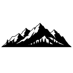 Black silhouette of mountain range with trees in minimalist style  