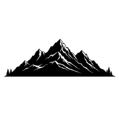 Mountain silhouette with trees in black and white style  