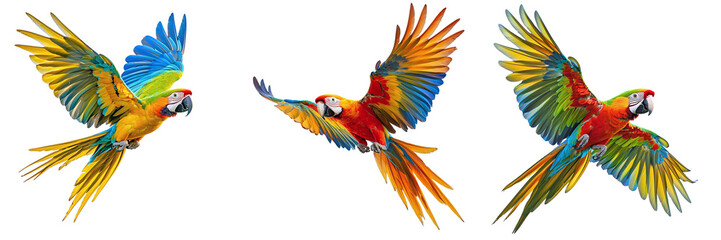 Tropical Flying Parrots Set Isolated