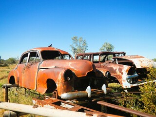 old rusty car in the field