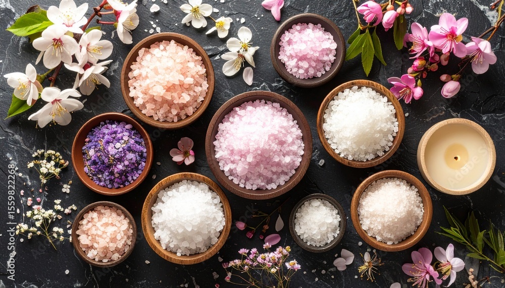 Aufkleber diverse spa items arranged neatly on a slate background creating a relaxing atmosphere