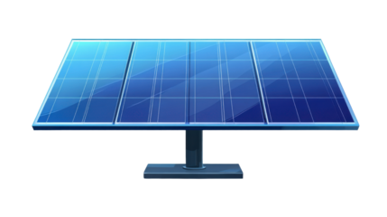 Modern solar panel with blue photovoltaic cells and aluminum frame isolated on white background