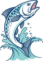 Blue Fish Jumping in Water Splash