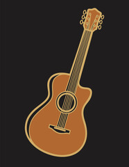 Naklejka premium Illustration of an acoustic guitar with a brown body and gold trim on a black background
