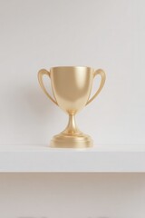 Golden Trophy Centered on Clean Shelf with White Background