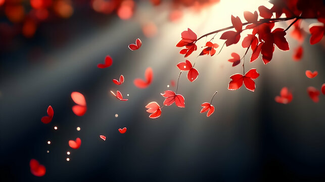 A magnificent forest scene with golden sunlight piercing autumn foliage and creating glowing harmony 

