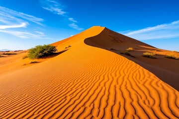 A sand dune in the middle of a desert under a blue sky