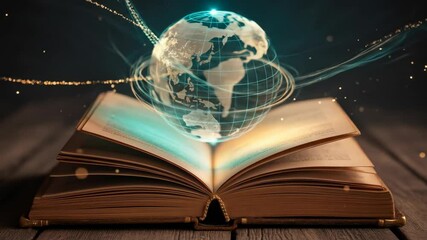 Open book with holographic globe conceptual educational image creative visual learning design high definition graphic illustration for online educational platform - Powered by Adobe