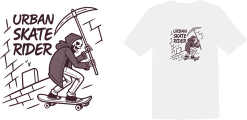 Urban Skate Rider - Grim Reaper on Skateboard Graphic T-Shirt Design

