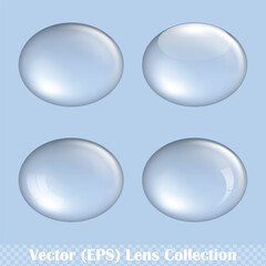 Transparent ellipse lens set, realistic glass sphere for buttons on transparent background, vector (EPS) illustration