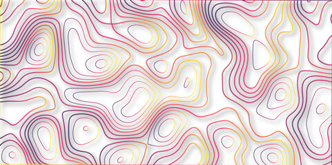 Obraz premium Topographic canyon geometric map relief texture with curved layers and shadow .Abstract geometric topographic contour map background. Panorama view gradient multicolor wave curve . 