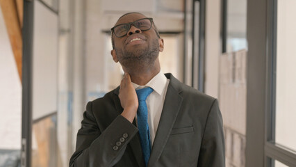 Portrait of Tired African Businessman Need Rest, Neck Pain