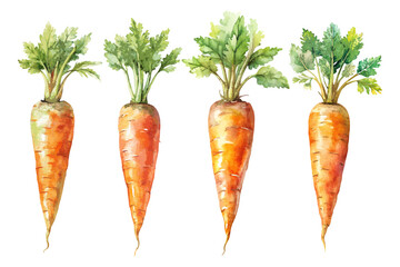 Hand Painted Watercolor Carrot Vector Illustration Set