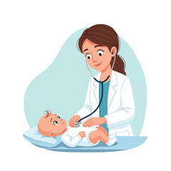 Illustration of Pediatrician Doctor Examining Baby Vector Cartoon