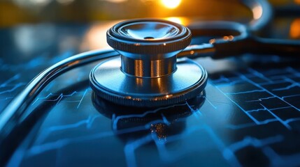 Stethoscope resting on medical diagram, symbolizing healthcare and diagnosis
