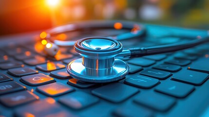 Digital Health Era: Stethoscope on Keyboard Symbolizing Online Medical Care