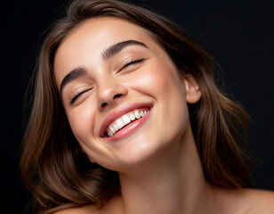 Portrait of a beautiful smiling woman in close-up.