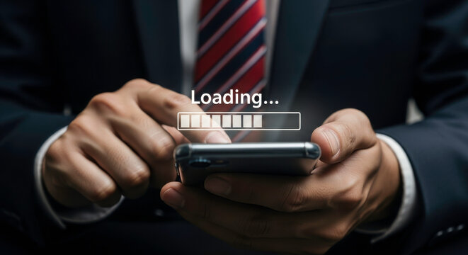 Loading bar progress businessman smartphone technology internet connection digital device online app data