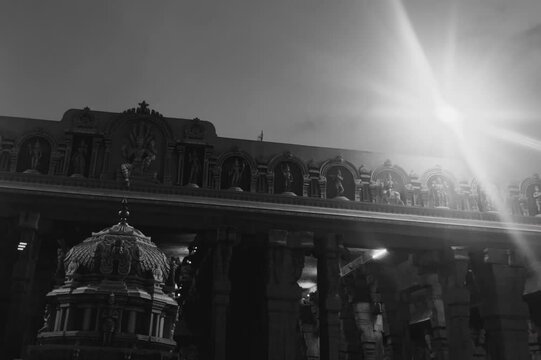 Infrared Night Video of Unlit Temple Mandapam Interior Ambience.