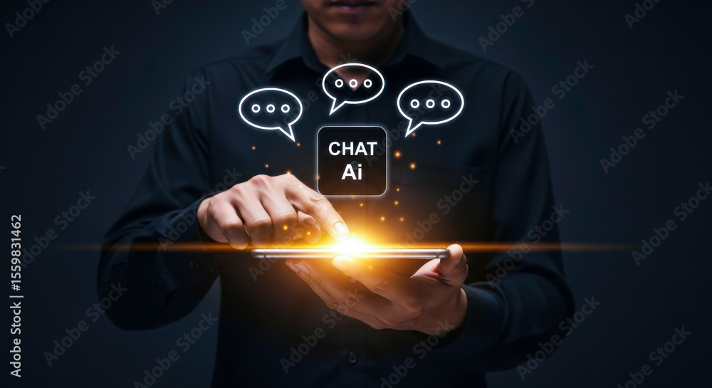 Poster chat ai artificial intelligence chatbot technology communication digital virtual assistant concept f