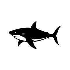 Fototapeta premium Simple Black and White Illustration of a Great White Shark Swimming in the Ocean with a White Background
