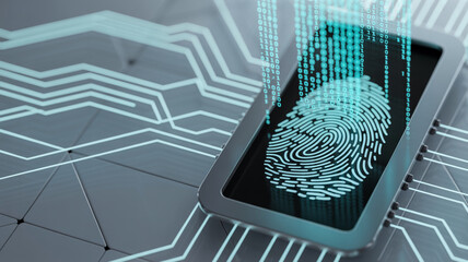 Smartphone biometric fingerprint scan with digital circuit and binary matrix
