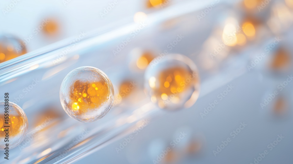 Poster floating spheres of amber liquid in a transparent tube create an intriguing visual effect in a labor