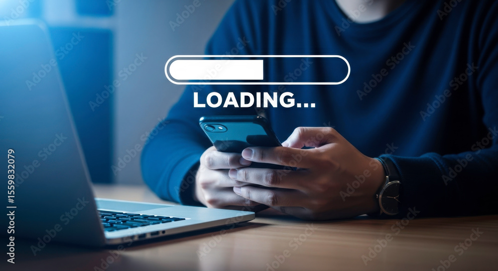 Poster loading bar progress mobile phone laptop technology internet connection digital device communication