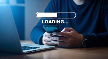 Loading bar progress mobile phone laptop technology internet connection digital device communication online