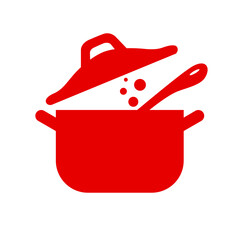 Pot with lid and steam symbol. Kitchen saucepan icon. Cooking, food sign