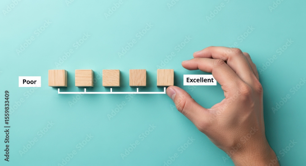 Poster excellent rating feedback performance review evaluation assessment customer satisfaction scale hand 