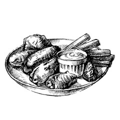 Hand drawn sketch buffalo chicken wings.⁠
