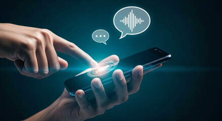 Mobile phone voice assistant technology voice recognition ai artificial intelligence hand using phone