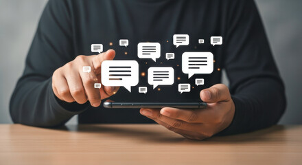 Social media marketing strategy digital communication online chatting messaging app notification concept