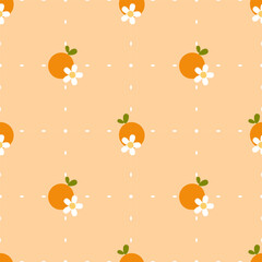 Seamless Orange Fruit and Flower Pattern – Cute Citrus Design in Pastel Peach for Kids and Summer Themes