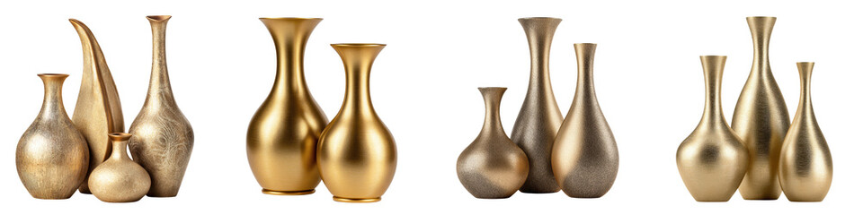Elegant Gold and Bronze Vases Collection on White Background
