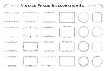 vintage frame set 4_black／サンプルテキスト・背景無しで使いやすい黒のビンテージフレームセット4