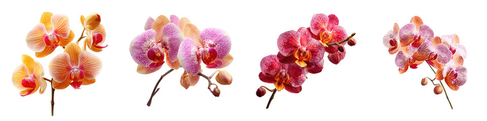 Orchid Flowers Collection, Colorful Phalaenopsis on White