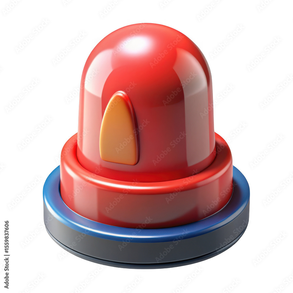 Poster 3d red emergency button with yellow indicator isolated on transparent background