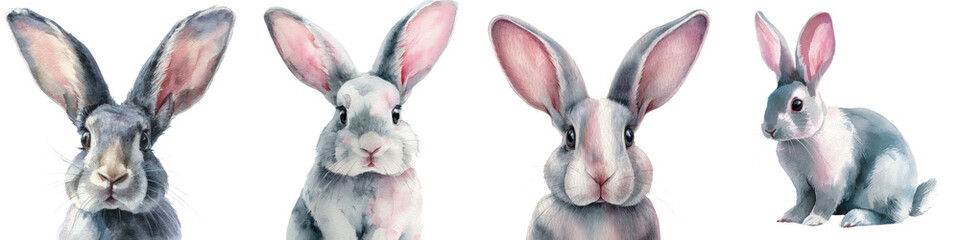 Obraz premium Watercolor Rabbit Portraits: Cute Bunny Headshots for Easter and Spring Design