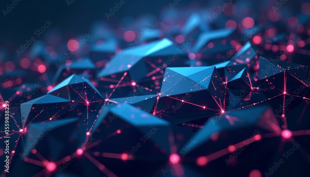 Fototapete abstract polygon network with red points