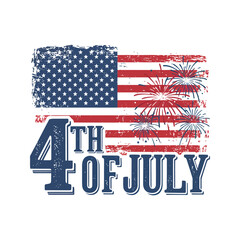 4th of July Distressed American Flag with Fireworks Graphic Design
