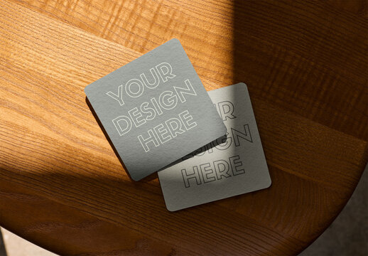 Mockup Of Customized Square Drinks Coasters On Table