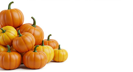 Stack of Mini Pumpkins on White Background – Autumn Harvest Concept