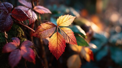 Obraz premium Vibrant Autumn Leaves in Natural Light with Warm Tones