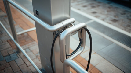 cable handle at electric bus charging station 