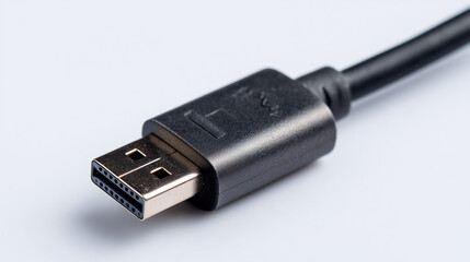 close up of Connector micro-USB, USB with cable, isolated on white background. Black cable for data transfer between device
