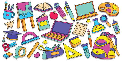 Set of hand drawn back to school element vector illustration
