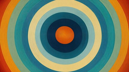 Top view of colorful wooden circle with concentric color rings, Scandinavian design-inspired background for e-commerce product presentation, evoking warmth and creativity.