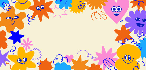 Vector logo design templates, graphic elements, different emotions stickers for advertising, branding, posters and banners, funny cartoon illustrations with smiling characters and mascots,